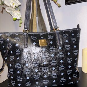 MCM Black Visetos Coated Canvas Large Tote Bag w/ Gold Hardware